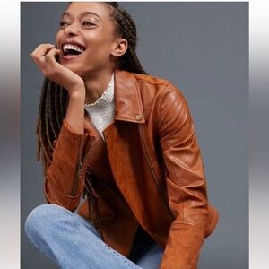 Anthropologie Vegan Leather Robyn Cognac Jacket